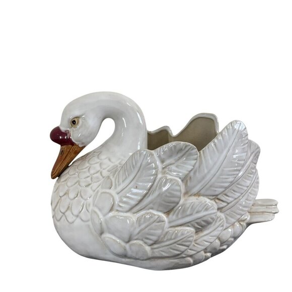 Vintage 1964 Large Ceramic Glazes Goose Plant Holder Hand Painting 13.5" - Picture 6 of 14